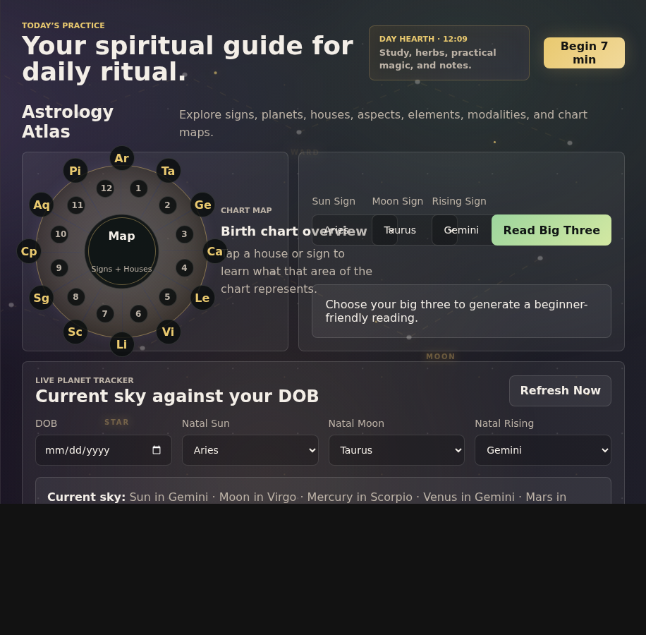 Mystora astrology screenshot