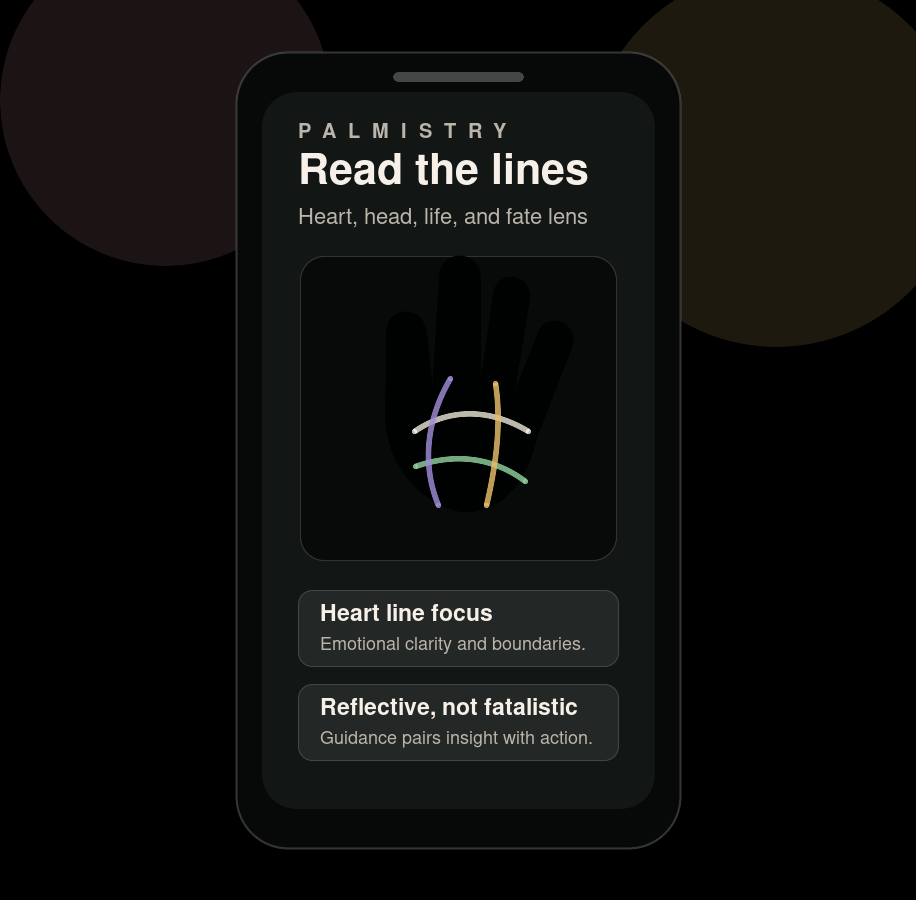 Mystora palmistry screenshot showing hand lines and reflective reading